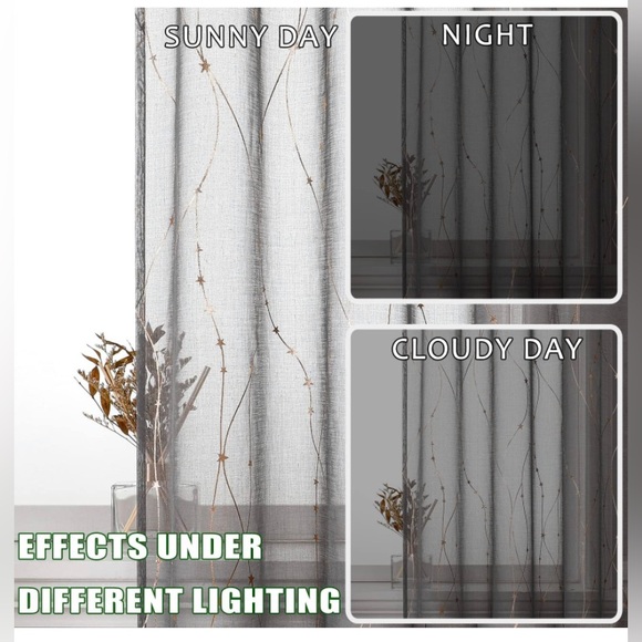 Sold NEW Sheer Curtains 95 “ Long Semi Sheer Curtain with Star Print Design 2 - Picture 5 of 8